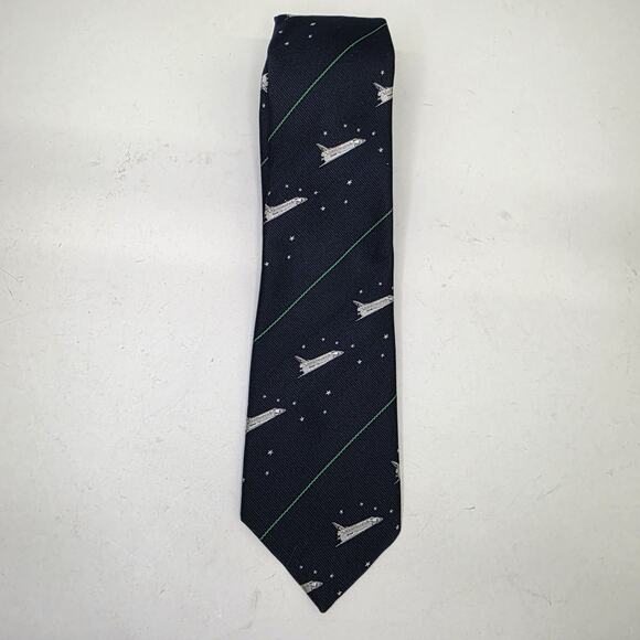Smithsonian Institution Columbia Space Shuttle Blue Necktie Silk Poly Blend Vtg - Picture 1 of 6